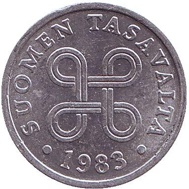 Монета 5 пенни. 1983 год, Финляндия.