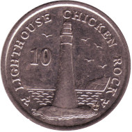 Монета 10 пенсов. 2008 год, Остров Мэн. Маяк острова Чикен-Рок.