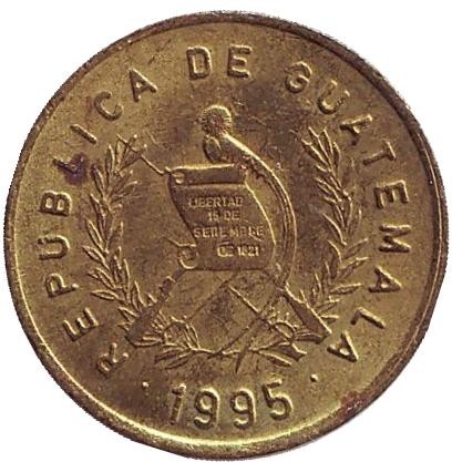 Монета 1 сентаво. 1995 год, Гватемала. Бартоломе де лас Касас.