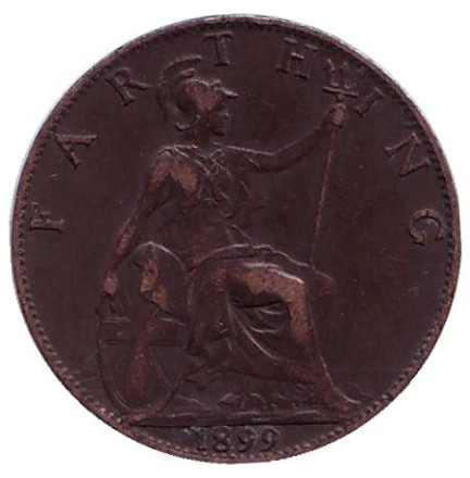 Монета 1 фартинг. 1899 год, Великобритания.