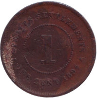 Монета 1 цент. 1894 год, Стрейтс Сетлментс.