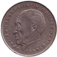 Монета 2 марки. 1980 год (F), ФРГ. Конрад Аденауэр. Монета 2 марки. 1980 год (F), ФРГ. Конрад Аденауэр.