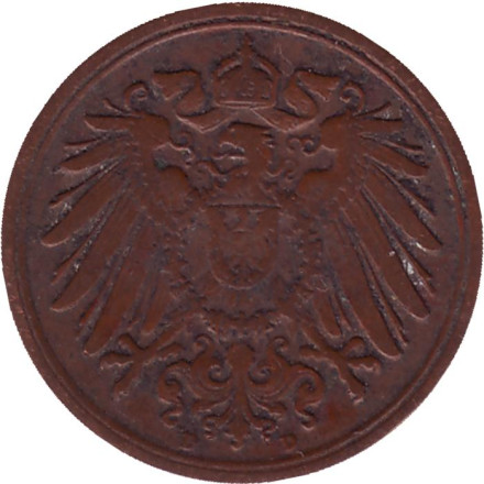 Монета 1 пфенниг. 1913 год (D), Германская империя. Монета 1 пфенниг. 1913 год (D), Германская империя.