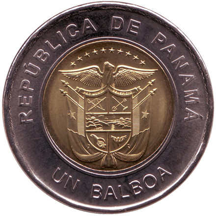 Монета 1 бальбоа. 2019 год, Панама. UNC. Васко Нуньес де Бальбоа. Монета 1 бальбоа. 2019 год, Панама. UNC. Васко Нуньес де Бальбоа.