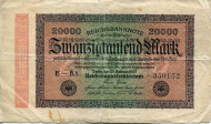 Рейхсбанкнота 20,000 марок. 1923 год, Веймарская республика. Рейхсбанкнота 20,000 марок. 1923 год, Веймарская республика.