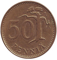 Монета 50 пенни. 1988 год, Финляндия. Монета 50 пенни. 1988 год, Финляндия.