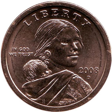 Сакагавея (Парящий орел), серия "Коренные американцы". 1 доллар, 2008 год (D), США.