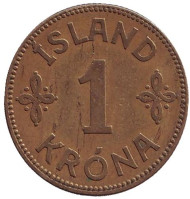 Монета 1 крона. 1929 год, Исландия. Монета 1 крона. 1929 год, Исландия.