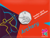 Монета 50 пенсов. 2011 год, Великобритания. Стрельба из лука. XIV паралимпийские игры 2012 года в Лондоне. В блистере. Монета 50 пенсов. 2011 год, Великобритания. Стрельба из лука. XIV паралимпийские игры 2012 года в Лондоне. В блистере.