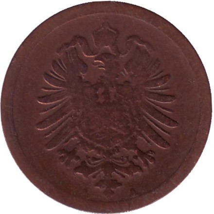 Монета 1 пфенниг. 1875 год (А), Германская империя. Монета 1 пфенниг. 1875 год (А), Германская империя.