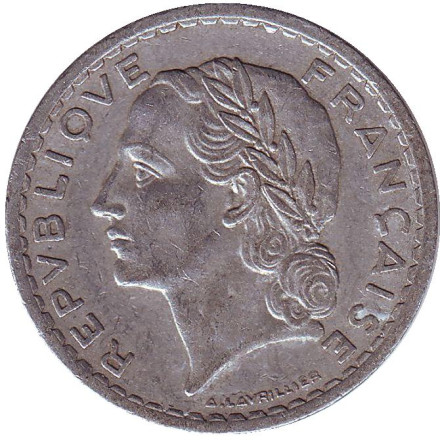 Монета 5 франков. 1950 год, Франция.