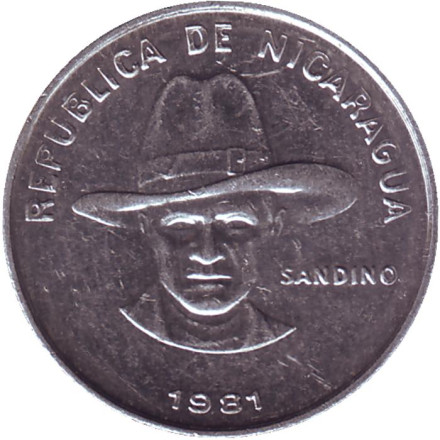 Монета 10 сентаво. 1981 год, Никарагуа. Аугусто Сесар Сандино Кальдерон.
