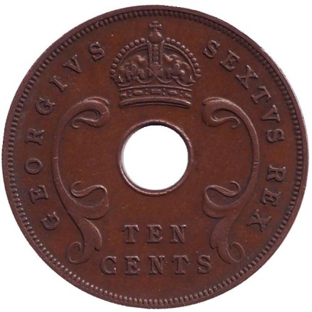 Монета 10 центов. 1950 год, Восточная Африка. Монета 10 центов. 1950 год, Восточная Африка.