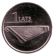 Монета 1 лат, 2013 год, Латвия. Кокле. Монета 1 лат, 2013 год, Латвия. Кокле.