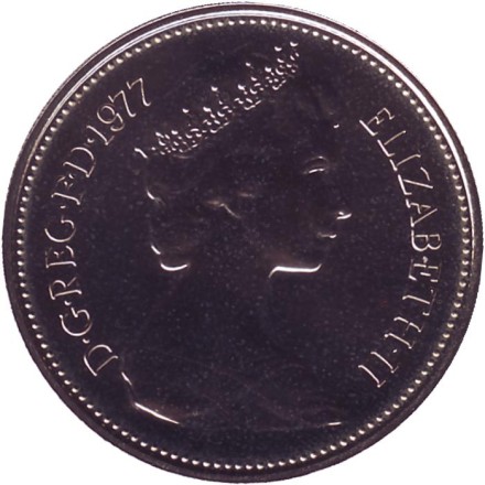 Монета 5 новых пенсов. 1977 год, Великобритания. Proof. Монета 5 новых пенсов. 1977 год, Великобритания. Proof.