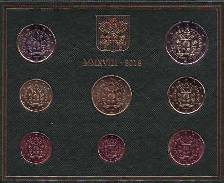 Годовой набор монет евро Ватикана в буклете. 2018 год, Ватикан. Годовой набор монет евро Ватикана в буклете. 2018 год, Ватикан.