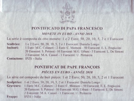 Годовой набор монет евро Ватикана в буклете. 2018 год, Ватикан. Годовой набор монет евро Ватикана в буклете. 2018 год, Ватикан.