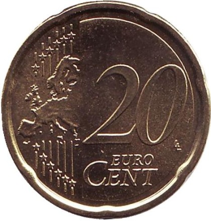 Монета 20 центов, 2013 год, Италия.