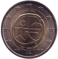 Монета 2 евро, 2009 год, Португалия. 10 лет Экономическому и валютному союзу.