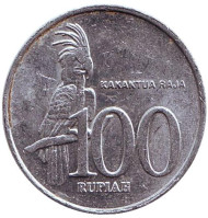 Монета 100 рупий. 2003 год, Индонезия. Пальмовый какаду. Монета 100 рупий. 2003 год, Индонезия. Пальмовый какаду.