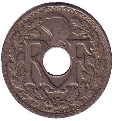 Монета 5 сантимов. 1922 год, Франция. (молния)