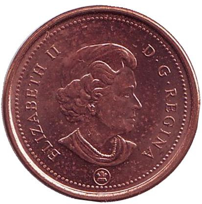 Монета 1 цент. 2006 год, Канада. (Магнитная. Отметка: "Кленовый лист")