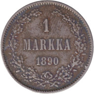 Монета 1 марка. 1890 год, Великое княжество Финляндское. Монета 1 марка. 1890 год, Великое княжество Финляндское.