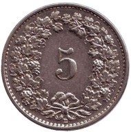 Монета 5 раппенов. 1937 год, Швейцария. Монета 5 раппенов. 1937 год, Швейцария.