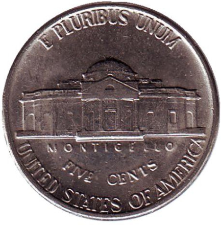 Монета 5 центов. 1980 год (D), США. Джефферсон. Монтичелло.