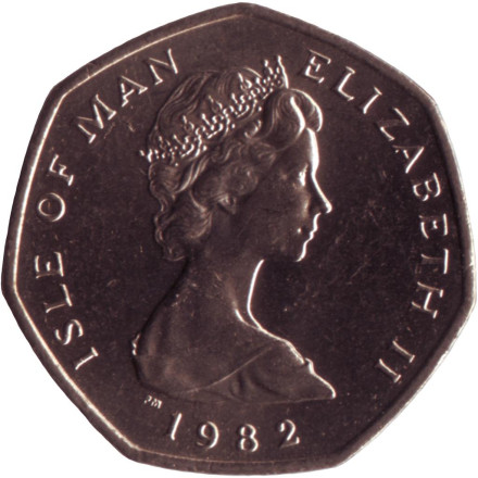 Монета 20 пенсов. 1982 год, Остров Мэн. (Отметка "AD"). UNC. Средневековая скандинавская история.