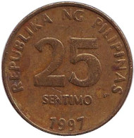 Монета 25 сентимо. 1997 год, Филиппины. Монета 25 сентимо. 1997 год, Филиппины.