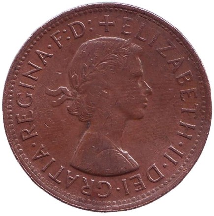 Монета 1 пенни. 1955 год, Австралия. (Точка после "PENNY") Кенгуру.