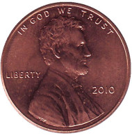 Монета 1 цент. 2010 год (P), США. Монета 1 цент. 2010 год (P), США.
