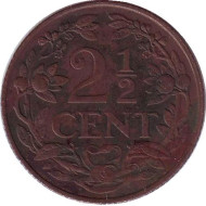 Монета 2,5 цента. 1941 год, Нидерланды. (Бронза)