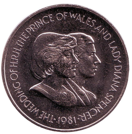 Монета 50 пенсов. 1981 год, Фолклендские острова. Свадьба Принца Чарльза и Леди Дианы.