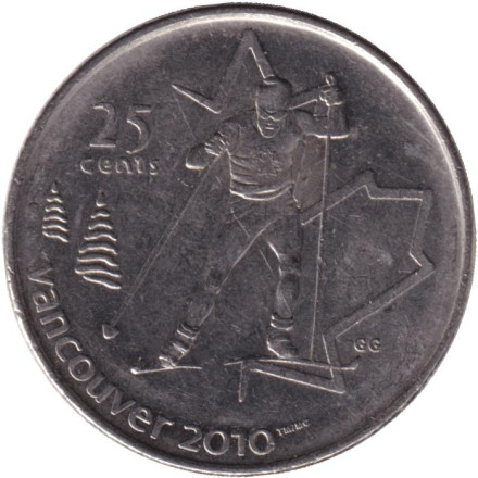 Монета 25 центов, 2009 год, Канада. Ванкувер 2010 - лыжные гонки.