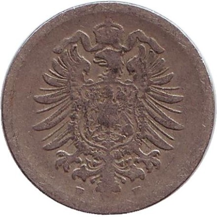 Монета 10 пфеннигов. 1889 год (F), Германская империя. Монета 10 пфеннигов. 1889 год (F), Германская империя.