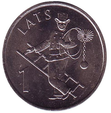 Монета 1 лат, 2008 год, Латвия. Трубочист.