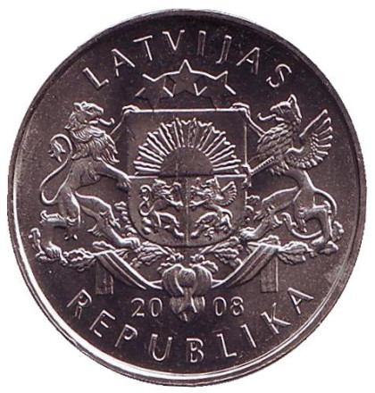 Монета 1 лат, 2008 год, Латвия. Трубочист.