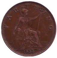 Монета 1 фартинг. 1934 год, Великобритания.