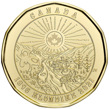Монета 1 доллар. 2021 год, Канада. Клондайк. 125 лет Золотой лихорадке.