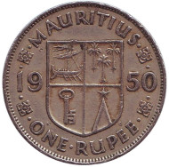 Монета 1 рупия. 1950 год, Маврикий.