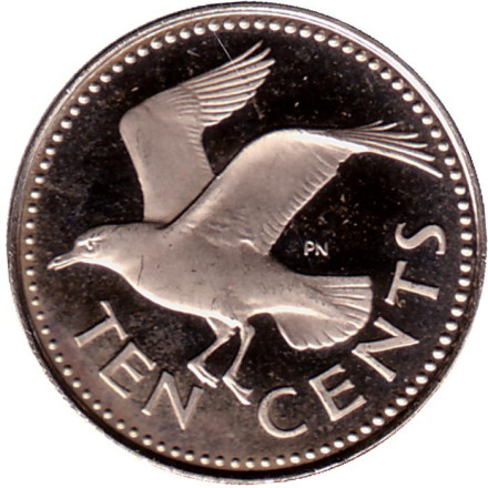 Монета 10 центов. 1978 год, Барбадос. PROOF. Чайка.