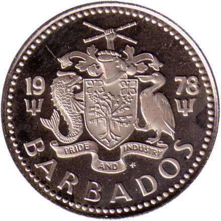 Монета 10 центов. 1978 год, Барбадос. PROOF. Чайка. Монета 10 центов. 1978 год, Барбадос. PROOF. Чайка.