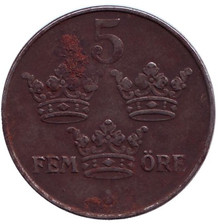 Монета 5 эре. 1948 год, Швеция. Монета 5 эре. 1948 год, Швеция.