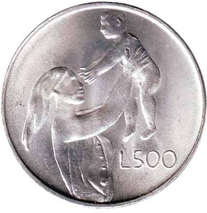 Монета 500 лир. 1972 год, Сан-Марино. Мать и дитя.