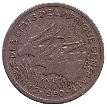 Монета 50 франков. 1990 год (B), Центральные Африканские штаты. Африканские антилопы. (Западные канны).