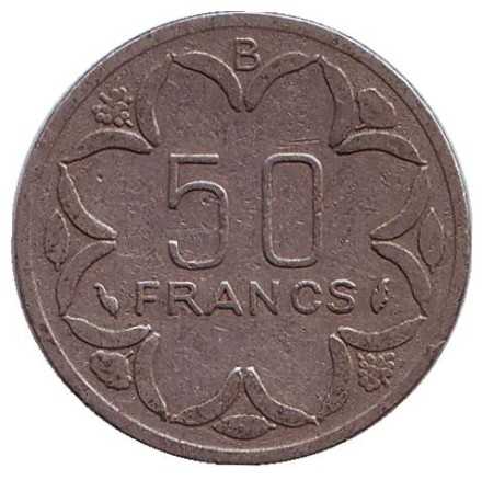 Монета 50 франков. 1990 год (B), Центральные Африканские штаты. Африканские антилопы. (Западные канны). Монета 50 франков. 1990 год (B), Центральные Африканские штаты. Африканские антилопы. (Западные канны).