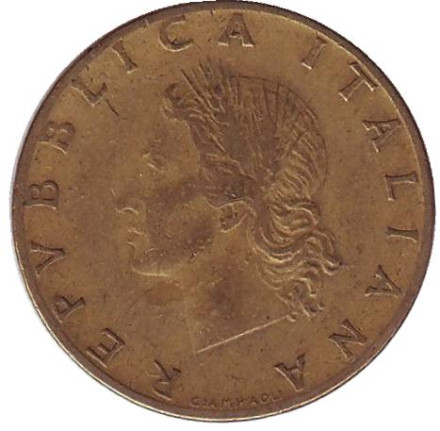 Монета 20 лир. 1957 год, Италия. ("Пушистый" хвостик у "7") Дубовая ветвь. Монета 20 лир. 1957 год, Италия. ("Пушистый" хвостик у "7") Дубовая ветвь.