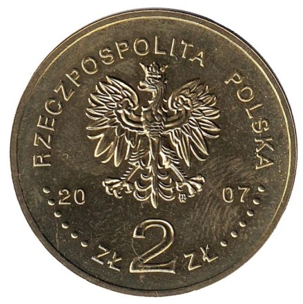 Монета 2 злотых, 2007 год, Польша. Игнацы Домейко.